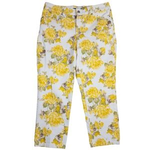 Charter‎ Club Women's Yellow Floral High Rise Cotton Blend Capri Pant Size 8